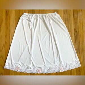 Vintage 60s Nylon Half Slip *2X* WHITE Embellished A-Line Lace Slip